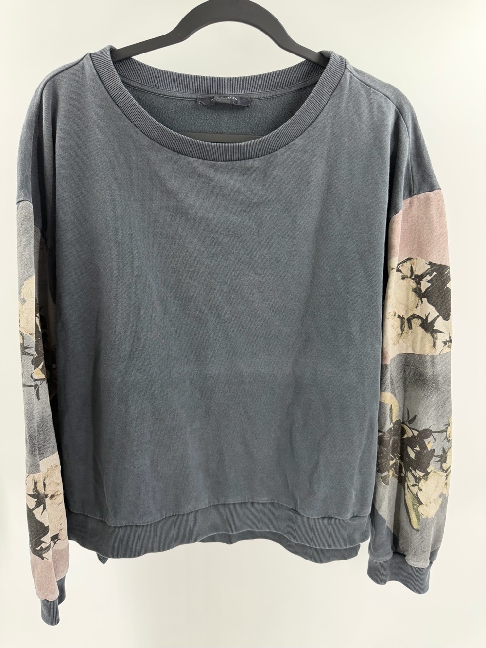 All Saints Belle Lo Crewneck Sweatshirt Gray Floral Sleeves Size Small Oversized